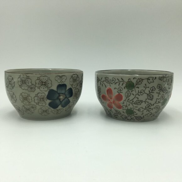 4 Japanese Style 4.25" Ceramic Rice Bowls / Floral Patterned - Picture 5 of 12